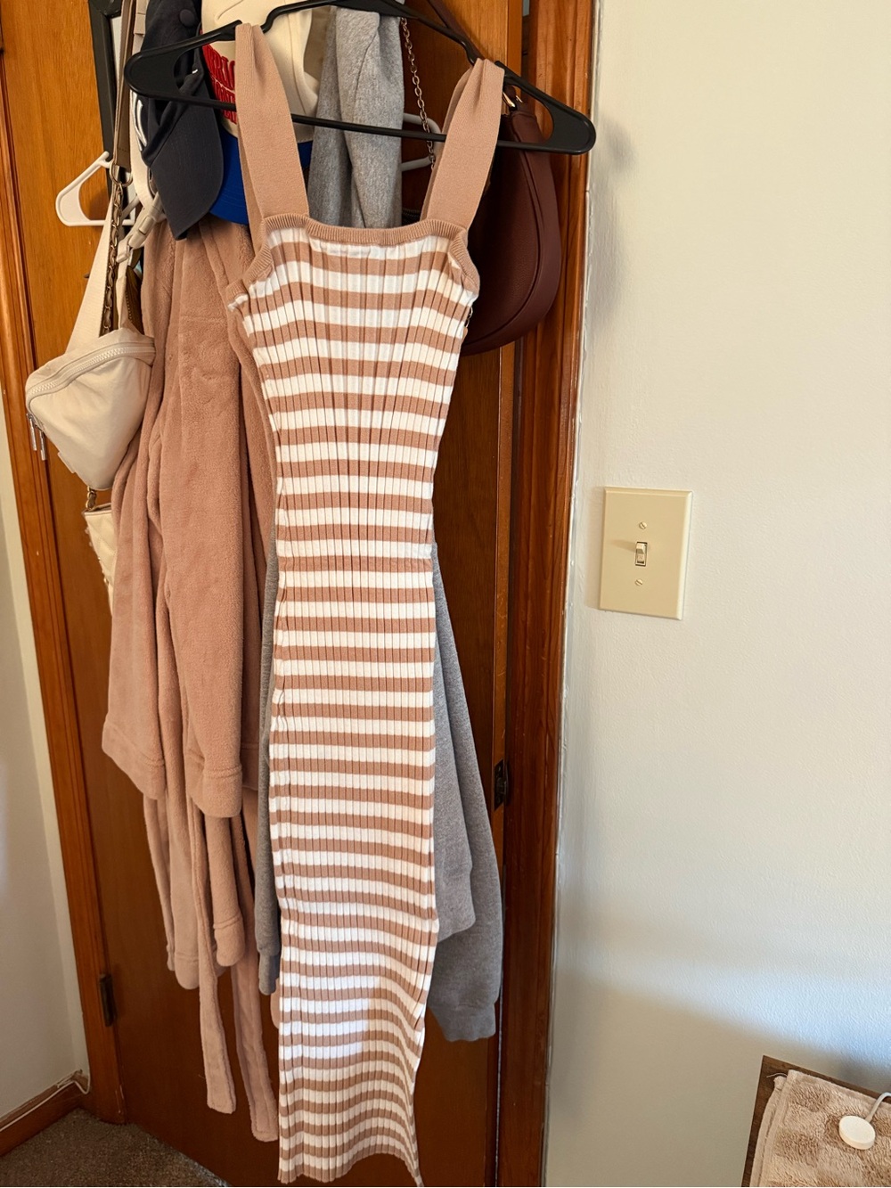 Striped Ribbed Maxi Dress in Beige & White